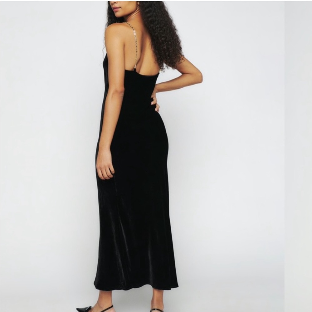 Reformation Medium Ady Velvet Maxi Dress Black Chain Strap Holiday Minimal - Picture 12 of 12